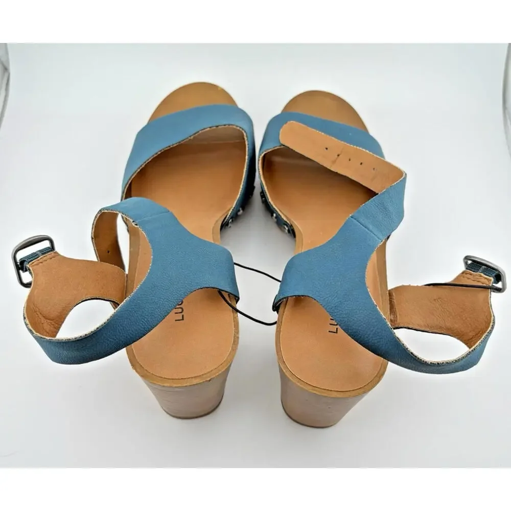 Lucky Brand Teal‎ Turquoise Sandals with Wooden Heel Ankle Strap Size 7